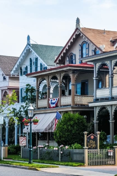 Row of colorful Victorian houses in Cape May, New Jersey.