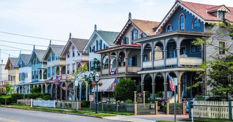Row of colorful Victorian houses in Cape May, New Jersey.